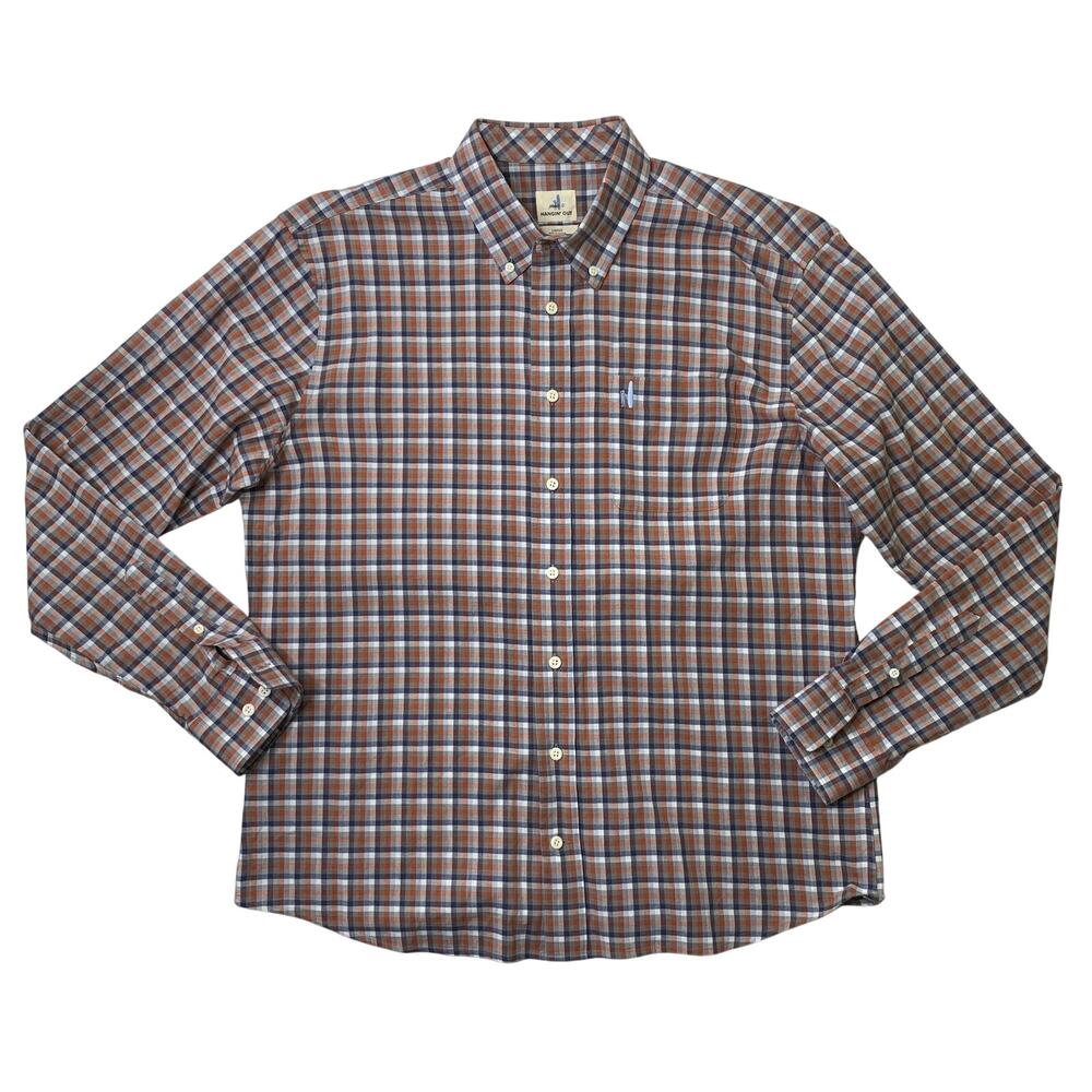 Johnnie-O Shirt Mens L Large Splice Dresden Blue Plaid Hangin' Out Button Down